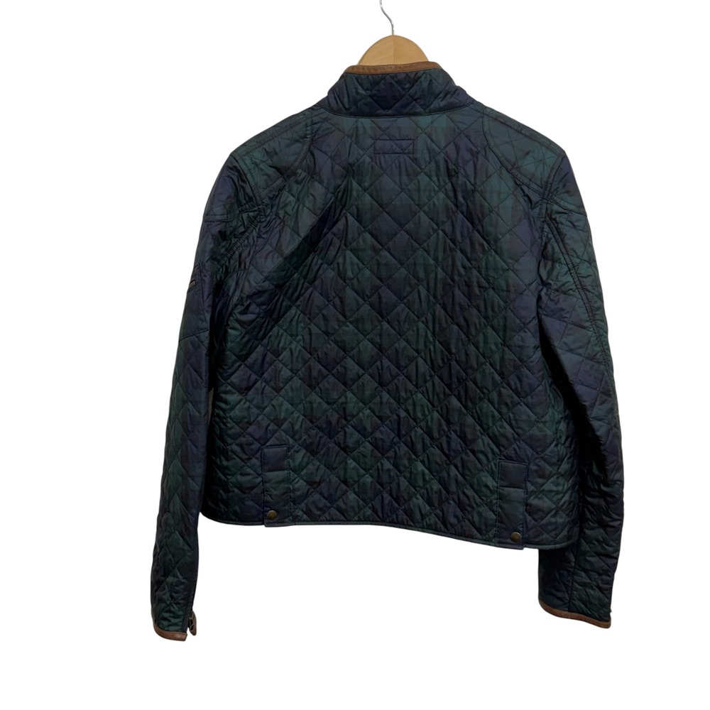 Polo Ralph Lauren Quilted‎ Jacket Womens L Navy Green Plaid Leather Trim - Picture 3 of 11